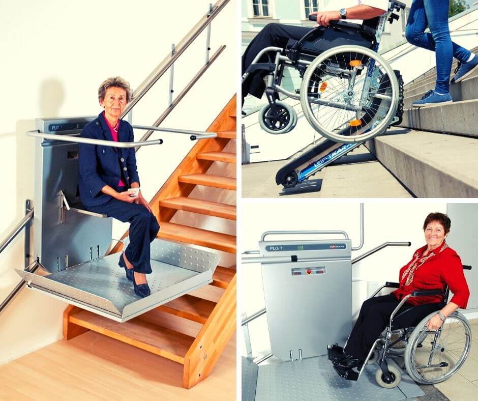 Platforma schodowa dla niepełnosprawnych trwale likwiduje bariery architektoniczne.